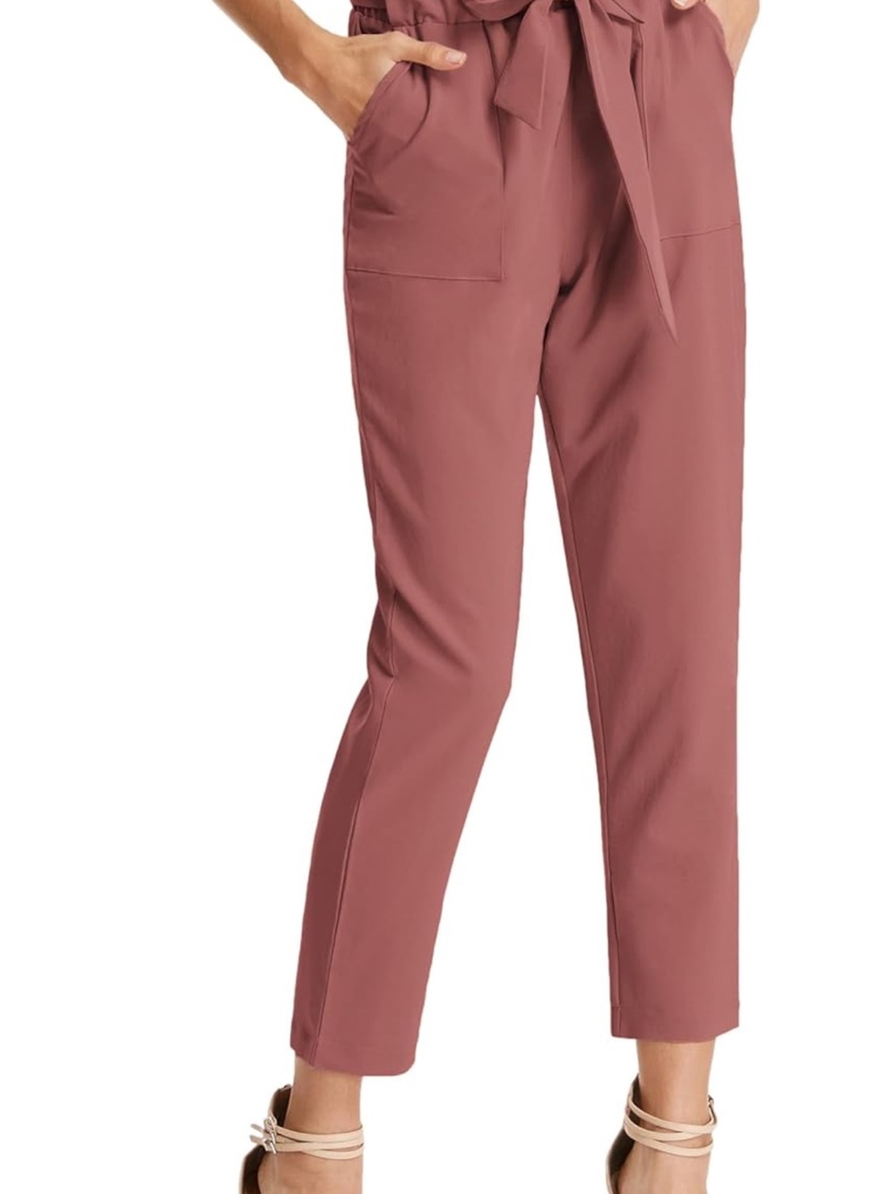 Grace Karin Cropped Paperbag Waist Pants in Rose Mauve